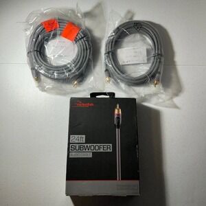 Rocketfish Subwoofer Audio Cables Bundle x2 24ft x1 12ft Gold Plated New Sealed